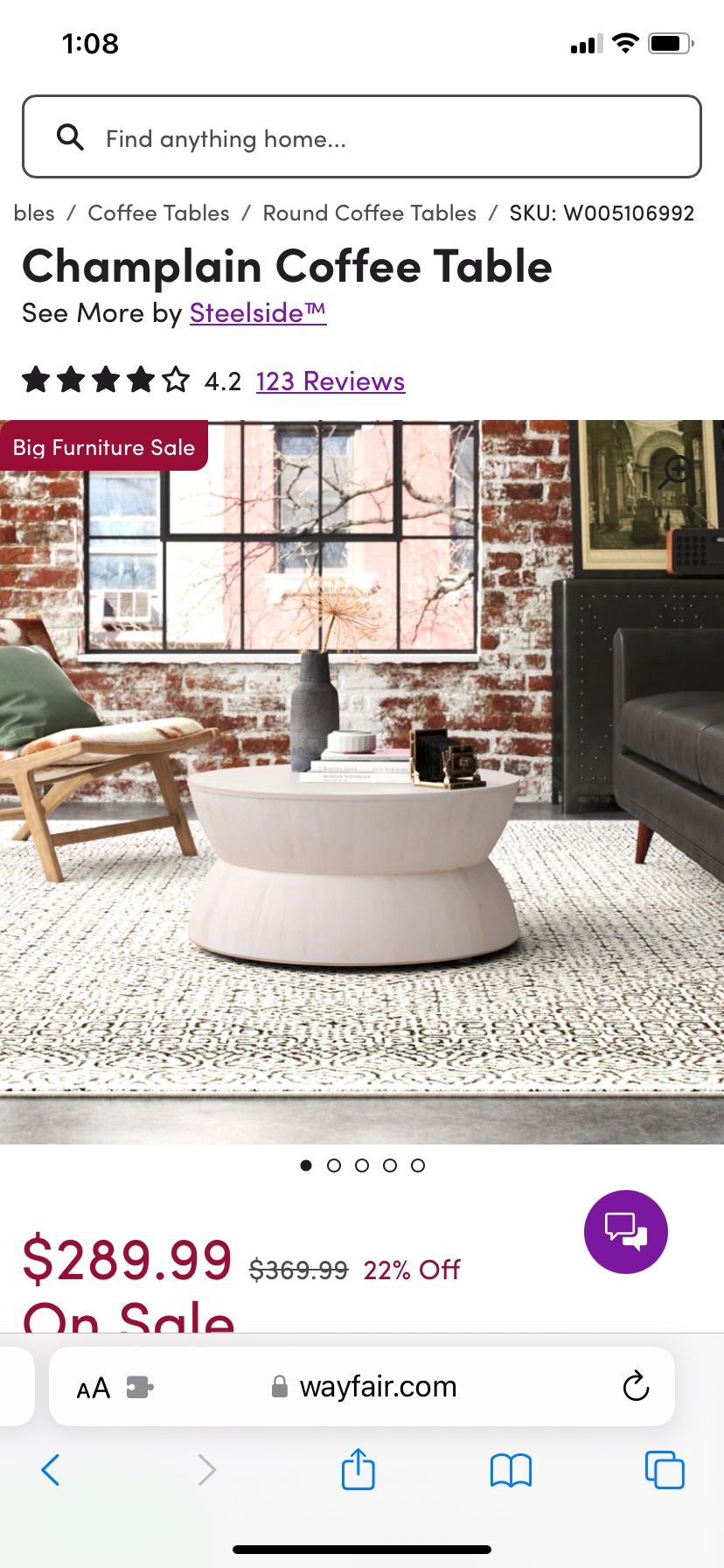 Brand New Round Coffee Table From Wayfair In Box