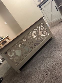 Gray Wood Coffee Table with Scroll Cutout Panel