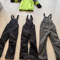 Large Lot Of Kids Ski Jackets, Pants, Ski Bibs, ski gloves, thermal socks and Long John's Bought and not used. Not longer fit. Why pay full price for 