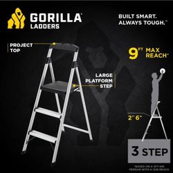 3-Step Aluminum Step Stool Ladder, 250 lbs. Type I Duty Rating (9ft. Reach Height)