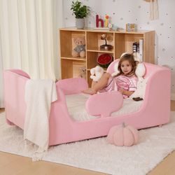 Toddler Floor Bed Frame with Removable Guard Rails, Kids Beds for Ages 2-7 Years, Kid Beds for Girls