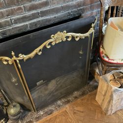 Antique Brass Fireplace Screen   Fireplace Set Also For Sale If Interested Please Check My Other Listings 