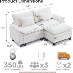 Oversized Modular Sectional Sofa，Solid Beige：87" L Shaped Modern Comfy Cloud Couch with Movable Ottoman and Pillow, Deep Seat Couches for Living Room,