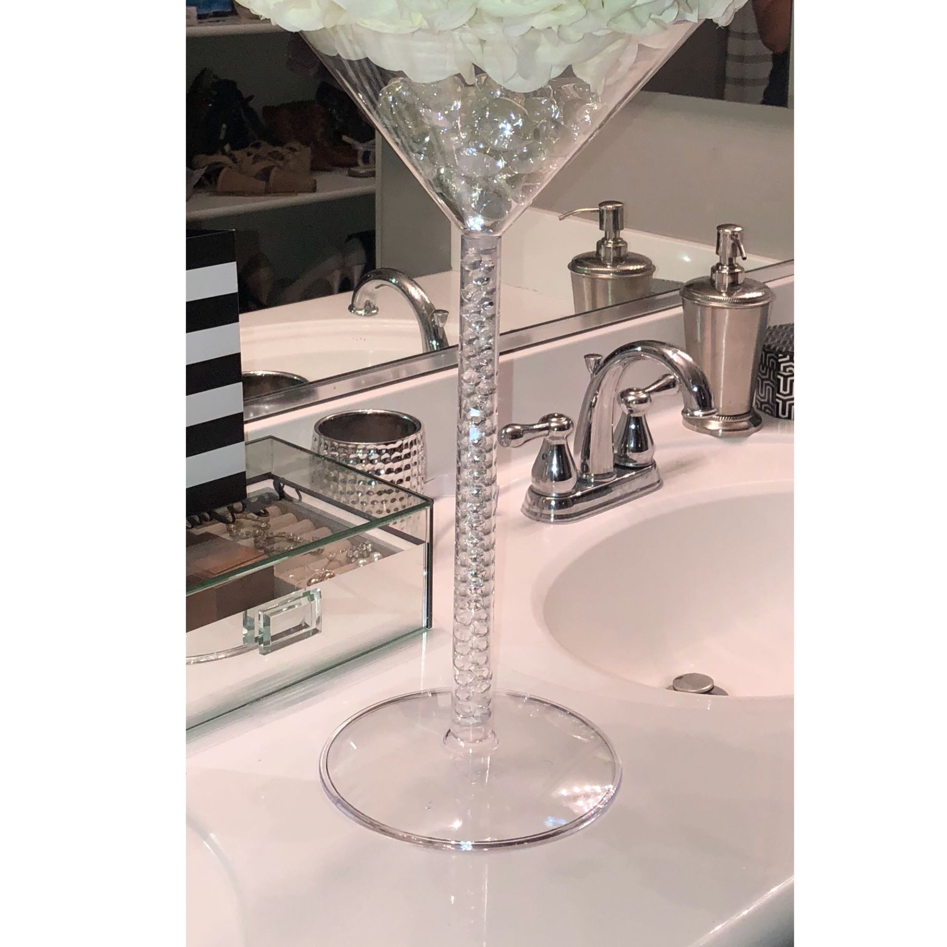 18” Tall Set Plastic Martini Glass Vase Table Decor Centerpiece - With Fillable Stem