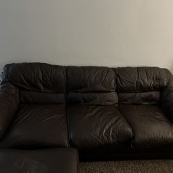 Brown Leather Couch And Arm Chair With Ottoman 