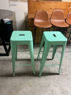 Metal Barstools Sky Blue Pair 