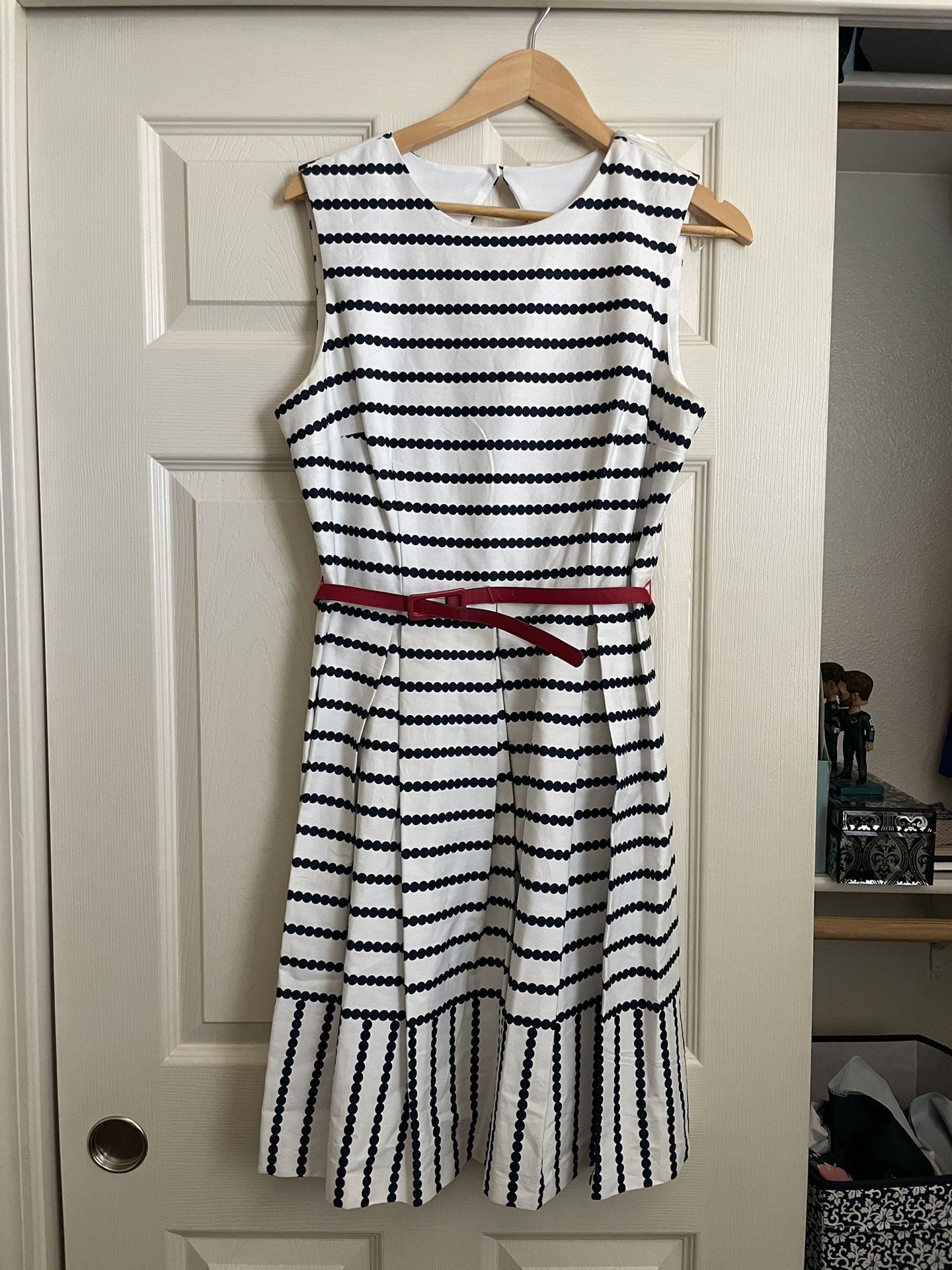 Vintage Style White Dress w/ Navy Stripes