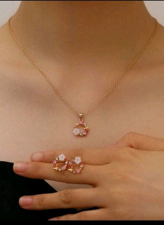 Elegant Gold (zinc alloy) Floral Jewelry Set - 3-Piece Necklace & Earrings