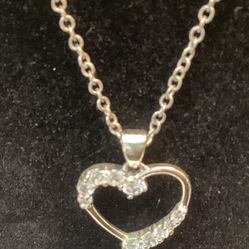 Heart Necklace Silver W/Rhinestones