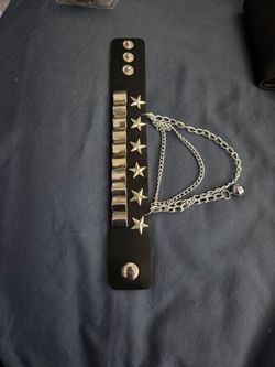 Stars and studs leather goth bracelet