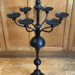 Large Black Metal 6 Arm 38” Tall Candelabra