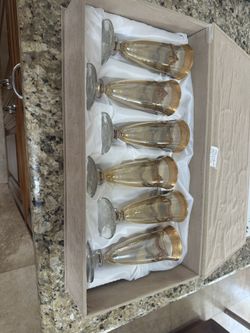 Gold Murano set of 6 champagne flutes