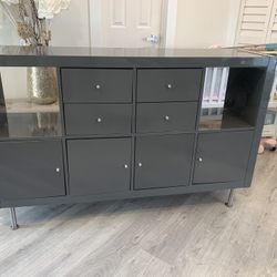 Grey TV Stand Desk With Drawers 