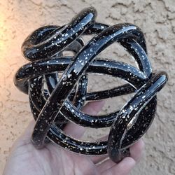 Art Glass Paperweight Black Infinity knot Twisted Rope Sculpture gold flecks