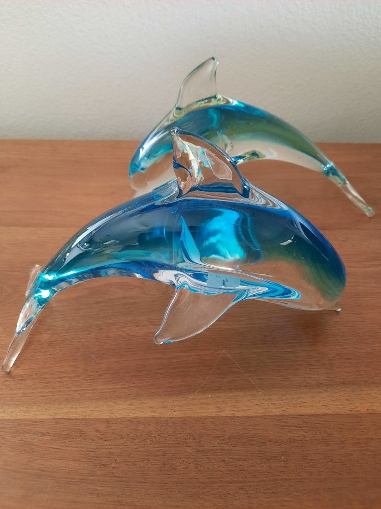 Murano Style Glass Dolphin Figurines