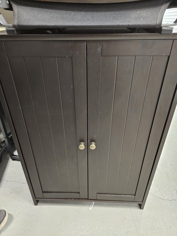 Black Wood Small Bathroom Cabinet with shelves