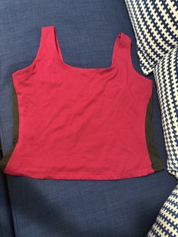 Red Bebe tank top with black straps and gold buckles #glamour #summer