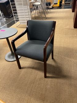 Pair of Blue Upholstered Office Chair with Wooden Frame