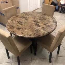 Marble Look Dining Room Table With Chairs