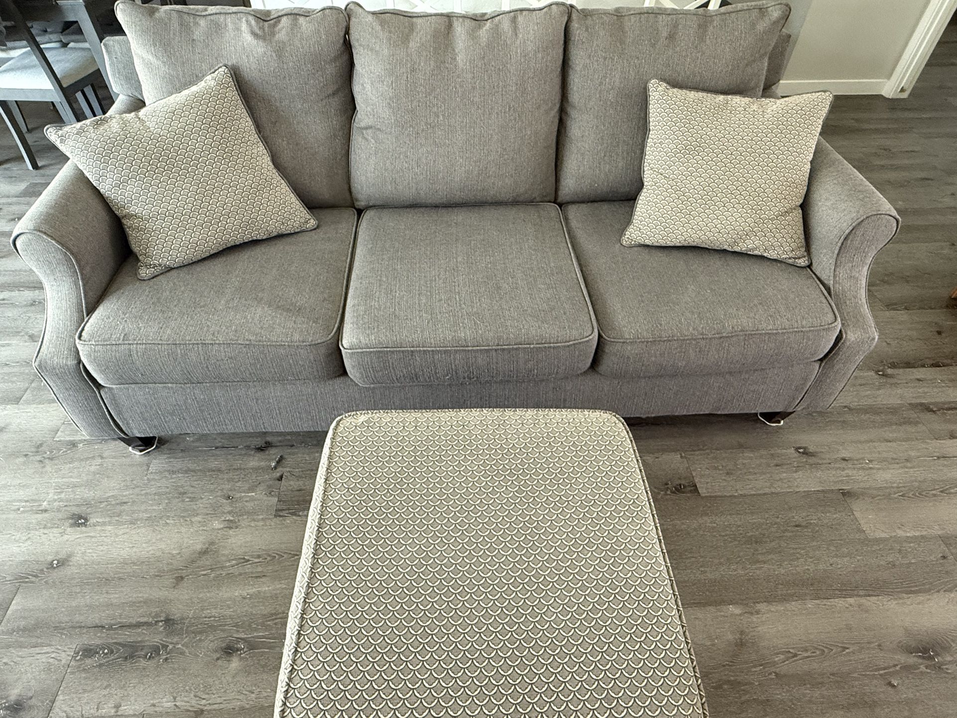 Couch, Ottoman, and Throw Pillows