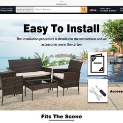 4-Piece Outdoor Rattan Furniture Set Patio Wicker Sofa Chairs & Glass Table