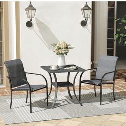 VICLLAX Patio Dining Table, Square Table Metal Outdoor Bistro Table with Rack for Balcony Garden Deck, 28inch Dark Grey