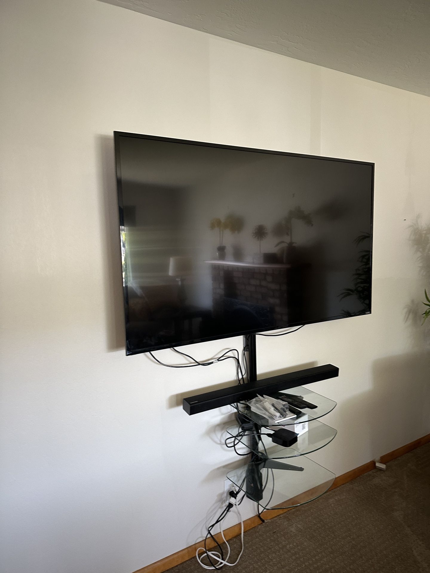65” Vizio Flat Screen Tv W/ Wall mount and Glass Shelves 