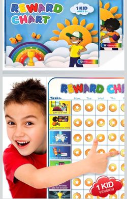 New: Reward Chart for 1 Kid  with 127 Pre-Written Stickers & 30 Customizable Chores - Weekly Routine Star Chart for Your Fridge