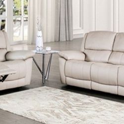 Brand New Cream Leather 2pc Reclining Sofa & Loveseat 