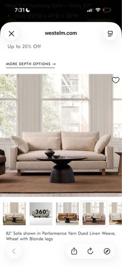West Elm Harmony 82’ Sofa Beige Cream