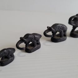 Vintage Set of 4 Heavy Metal Elephant Family Figurines.

