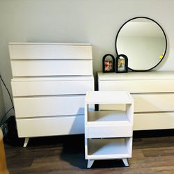 Solid Wooden Dresser Set (3) Modern Grey- Beige 