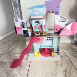 KidKraft Luxe Life 2 In 1 Wooden Airport And Jet Plane Doll Playset 