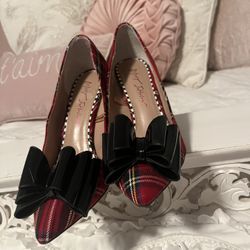 Betsy Johnson Red Plaid Heels- S7