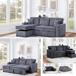 $369.     2-PCConvertible Sectional  Sleeper Sofa W/ Cupholder Sofa Storage & USB Ports  89”x 59”X36”H