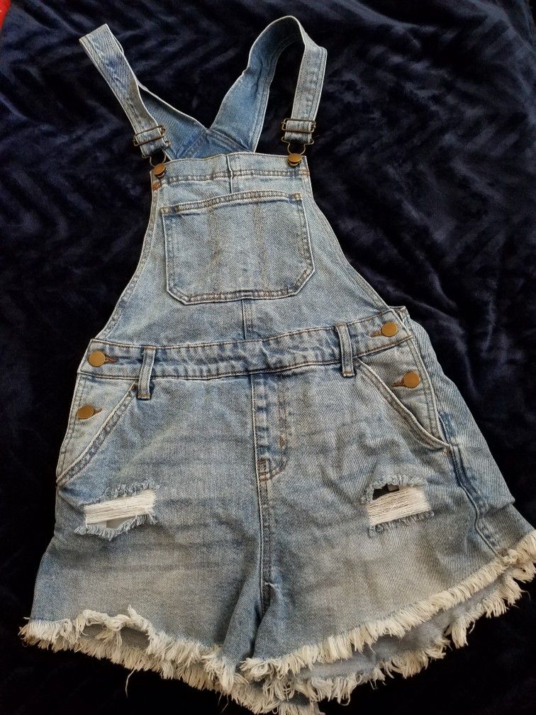 GIRLS DENIM OVERALL SHORTS 