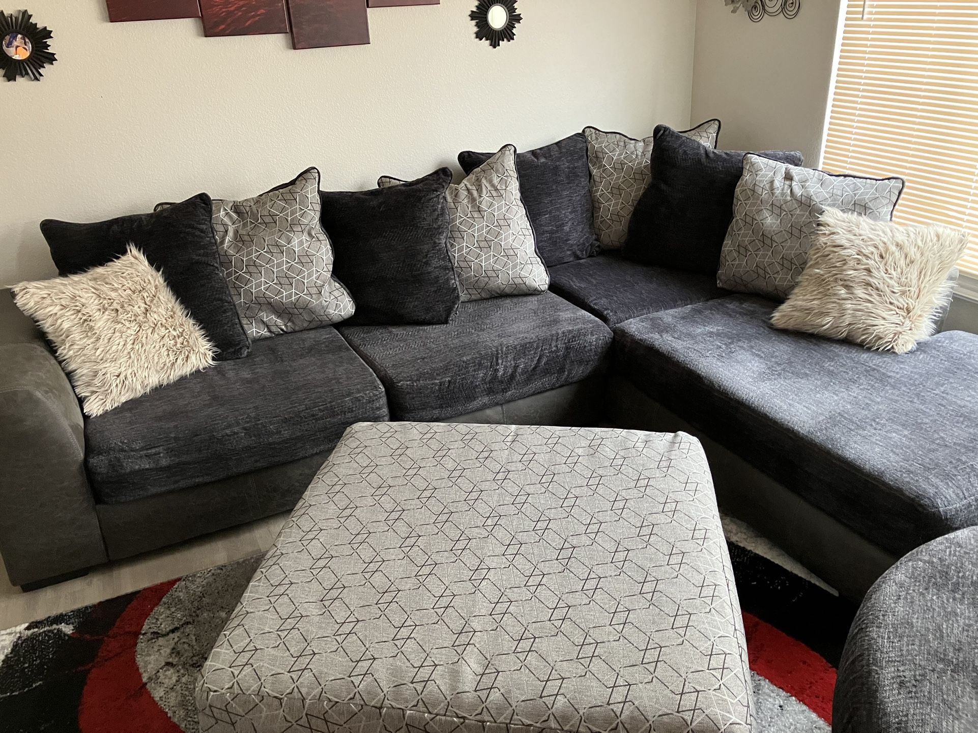 Great Condition Preston Ebony Sectional, Ottoman, and Swivel Chair!!!!