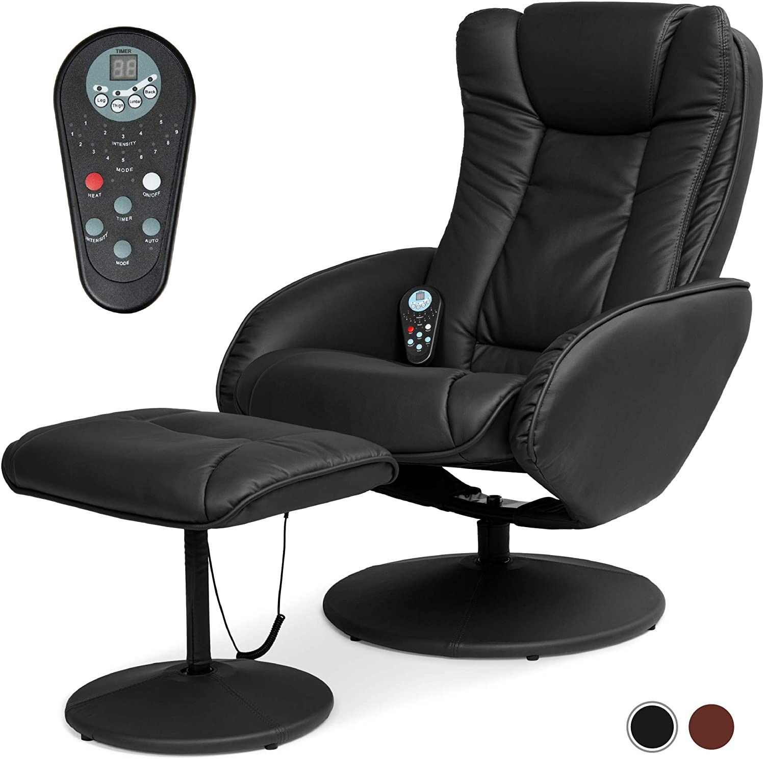 Electric Massage Recliner Chair with Stool Ottoman, Leather, Black