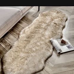 White And Brown Faux Fur Runner 