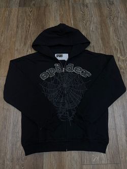Sp5der Rhinestone zip up Hoodie