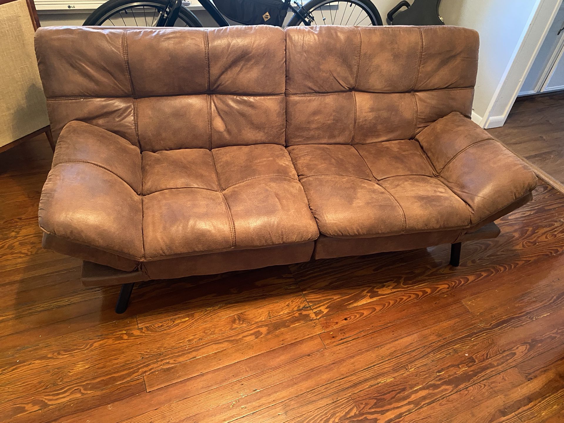 Wayfair Full 70.5" Faux Leather Split Back Convertible Sofa brown faux leather  