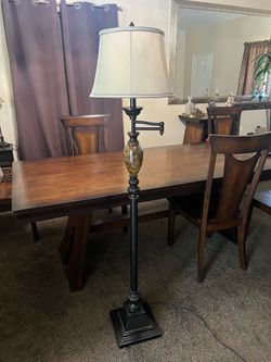 5’ Traditional Swing Arm Floor Lamp with Marble Accent – Excellent Condition -$50