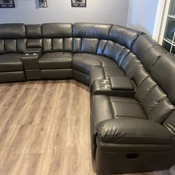 $0 Down!  New Reclining Sectional.  Grey Or Ink Blue Gel Leatherette.  123” X 123”.  Free Delivery!