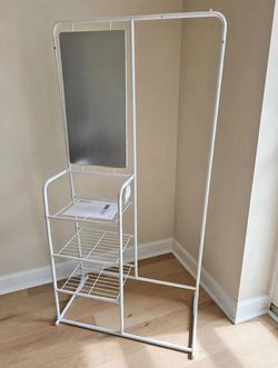 Brightroom Metal Garment Rack with Mirror and Shelving – White