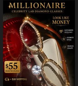 Millionaire Celebrity lab diamond glasses in gold tone. Sparkling lab diamond glitter frames deliver a celebrity style. Lightweight, luxe look for eve