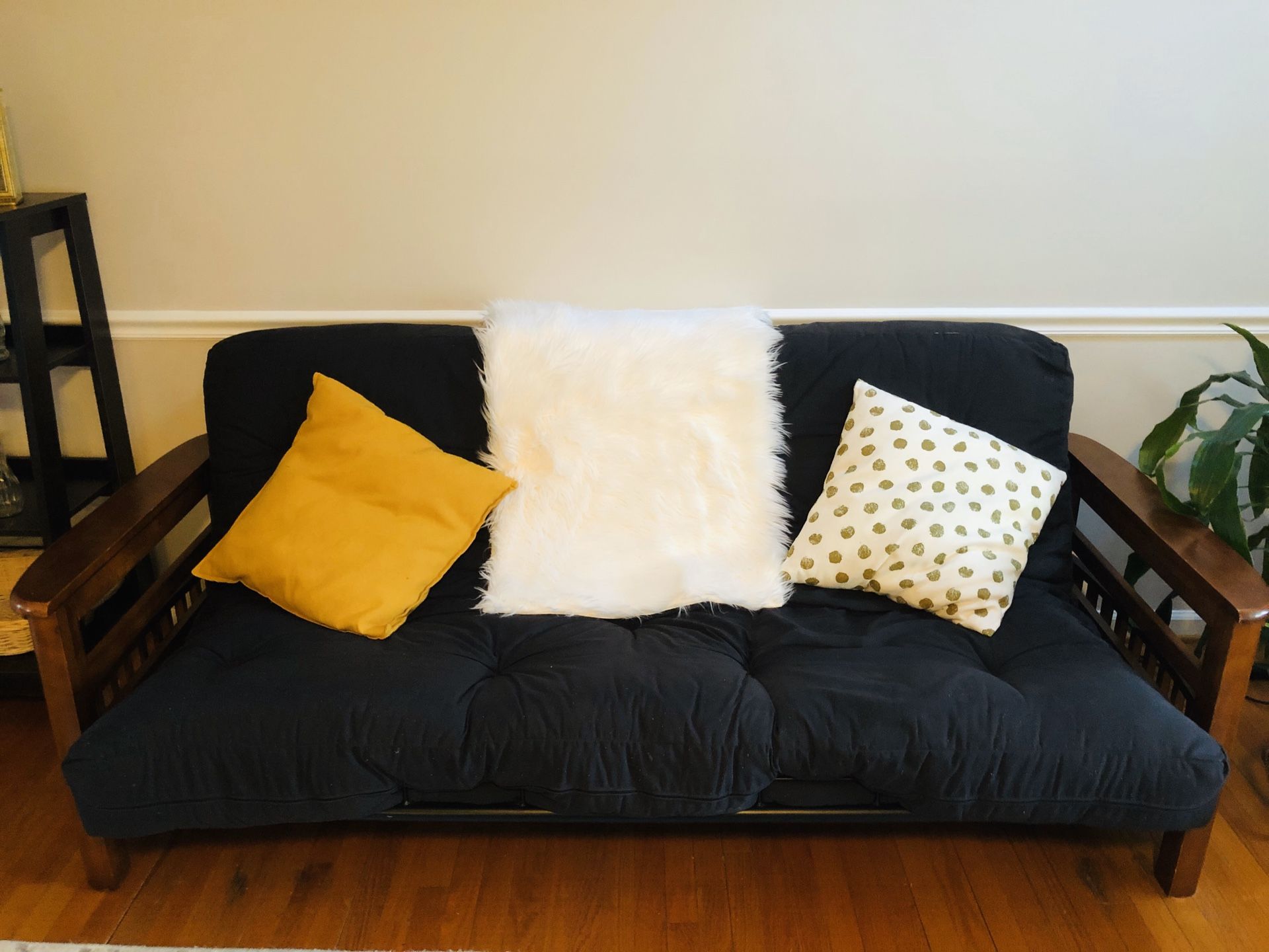 Black futon, pillows and white little blanket for Sale in Durham, NC OfferUp