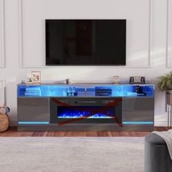 TV Stand for TVs up to 80", Game Console Entertainment Center with LED Light, Modern Gloss Home Medi