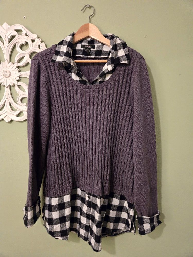 Ladies 1 X Sweater Grey/ Flannel Black White, Attached