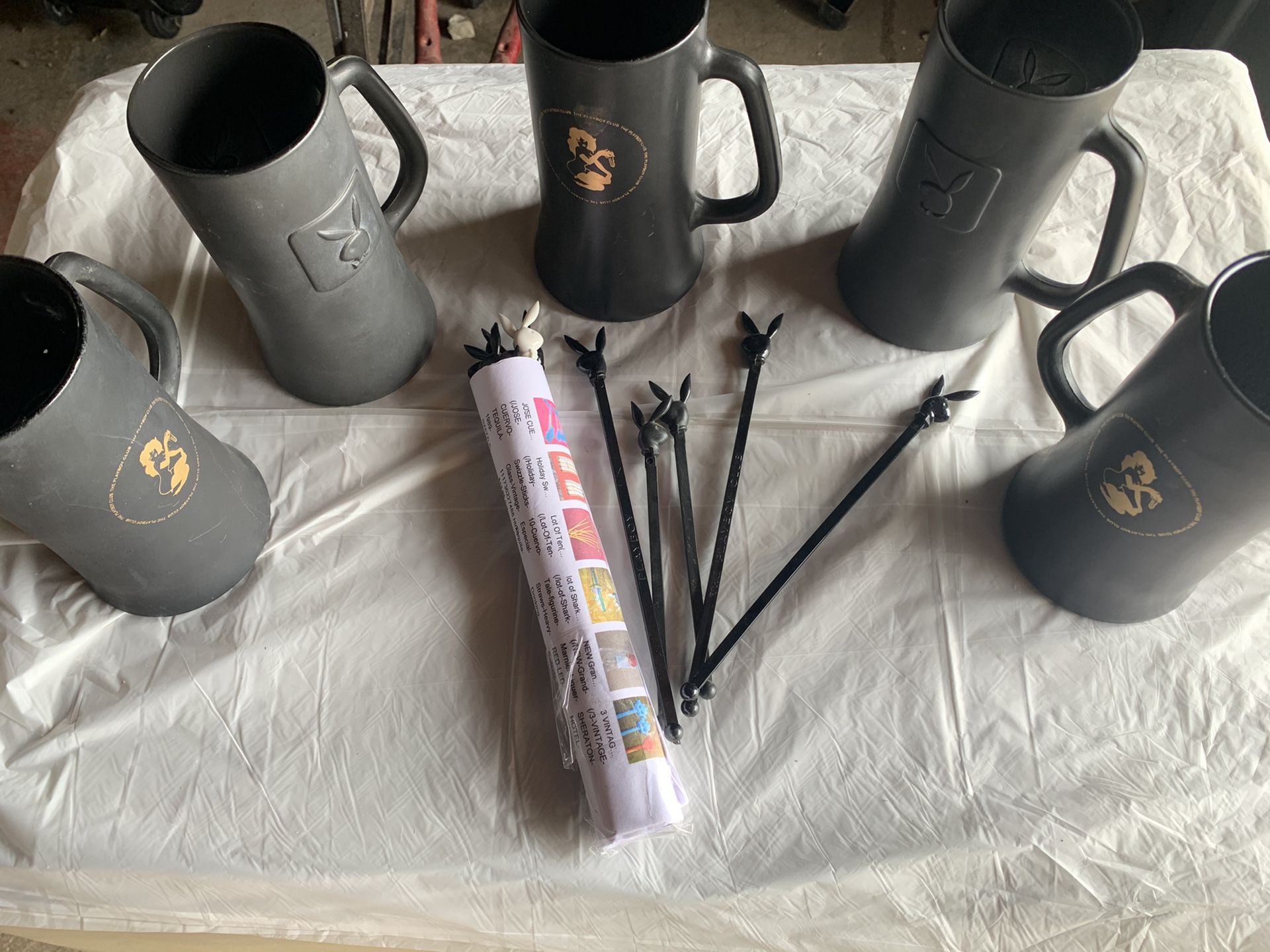 5 vintage Playboy mugs and 20 swizzled