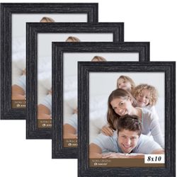 8x10 Picture Frames Black Set of 4 - Rustic Farmhouse Wooden Frame - Photo Frame with Clear Glass for Desk and Wall Display